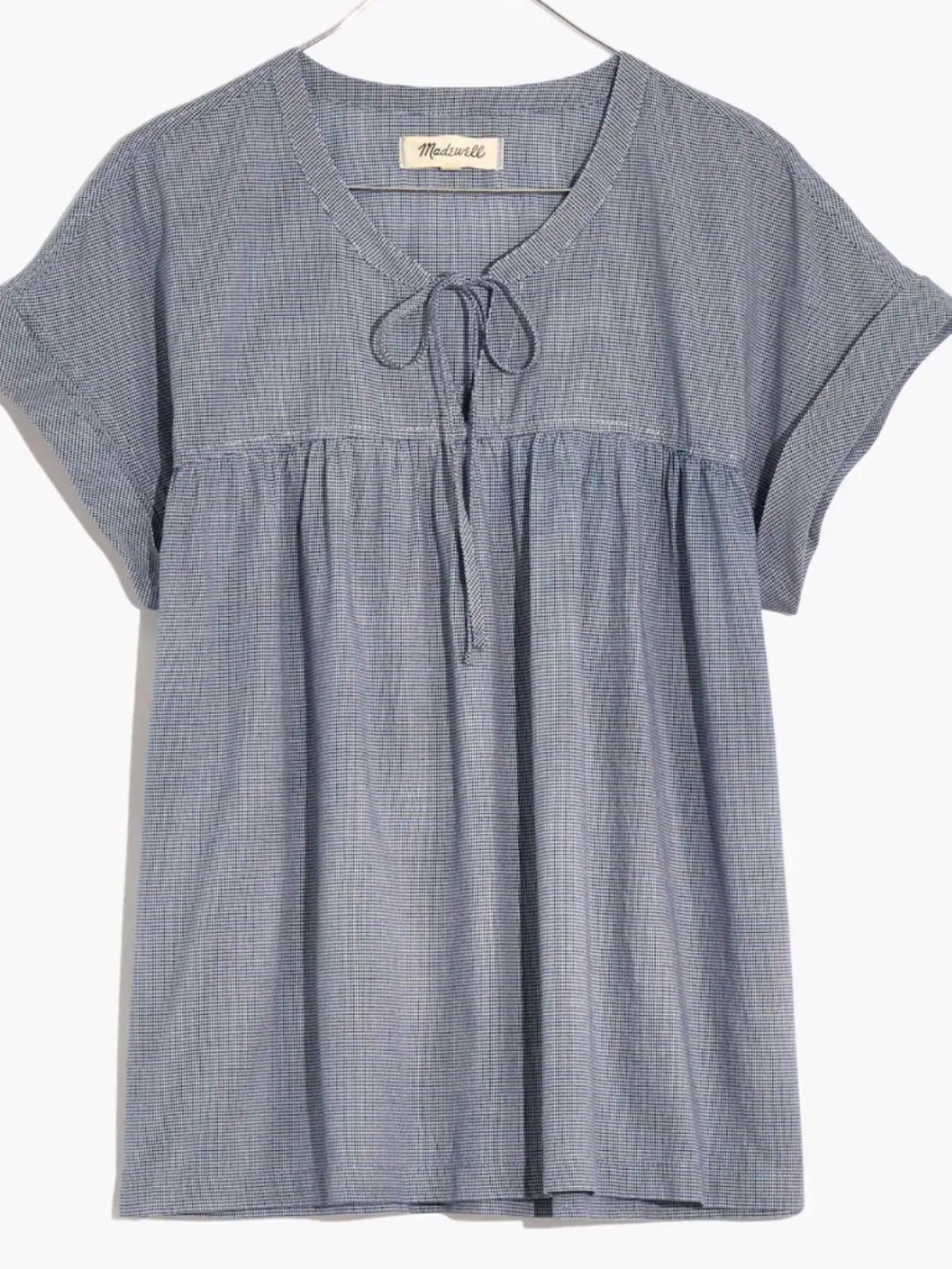 Madewell Tie-Front Popover Top in Mini Gingham Check, size L - Picture 1 of 4